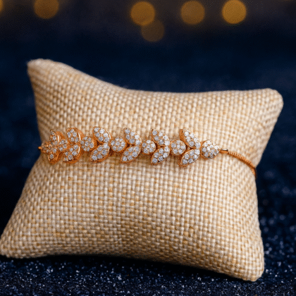 Rose Gold-Plated Leaf Design Bracelet with Sparkling Stones – Safa Glame