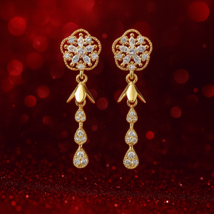 Elegant Gold-Plated Drop Earrings with Sparkling Stones – Safa Glame