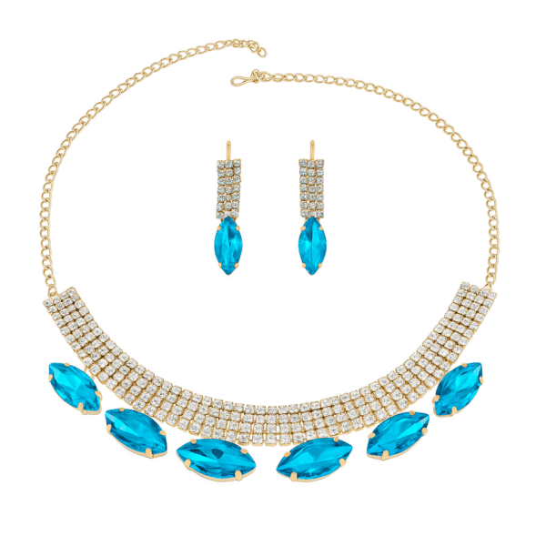 Elegant Blue Stone Necklace & Earrings Set – Premium Designer Collection | Safa Glame
