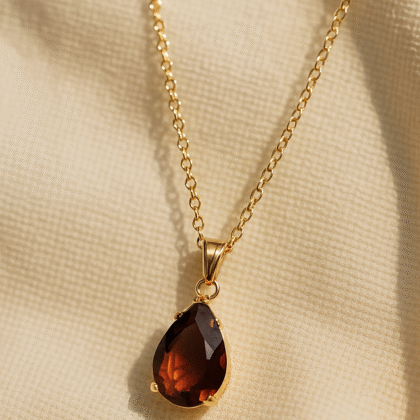 Elegant Teardrop Garnet Pendant Necklace with Tanzanite Earrings – Gold Finish